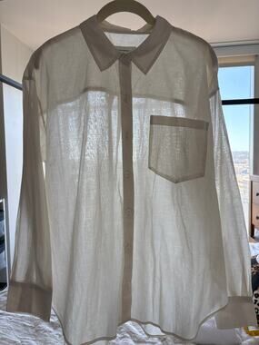 Sheer Ivory 100% Cotton Button Down Shirt Womens Size L Fairy Capsule Academia